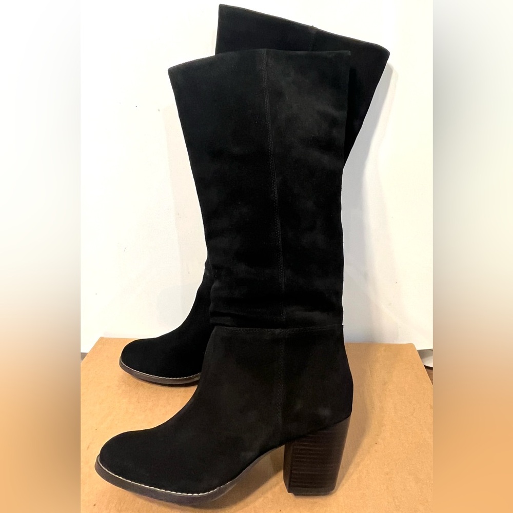 CREVO ATTY Black Suede Knee High Pull On Heeled Boots 9.5 - Picture 11 of 16